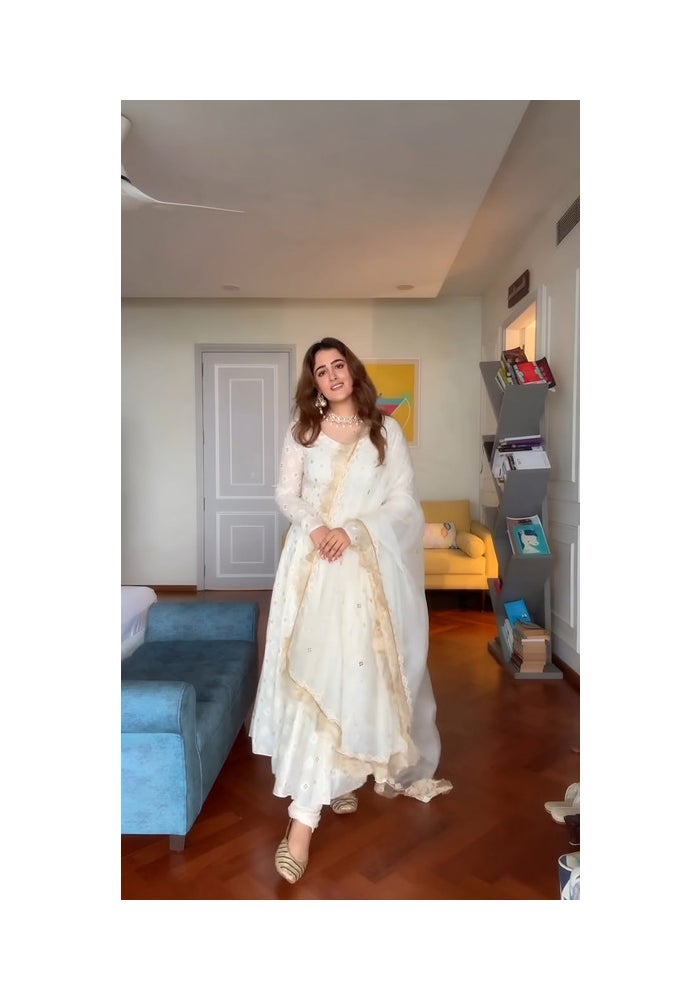 Malishka Export White Anarkali Kurta Pant With Dupatta for Women - Image 1